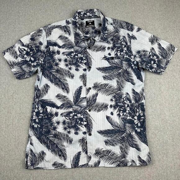 Hurley Other - HURLEY Men's WHITE & BLUE Tropical Palms Short Sleeve Patio Shirt LARGE Hawaiian